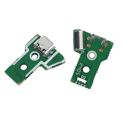 Green V1.0 charging socket board with a Micro-USB port for a high-copy PS4 controller, shown from different angles - THARAA STORE