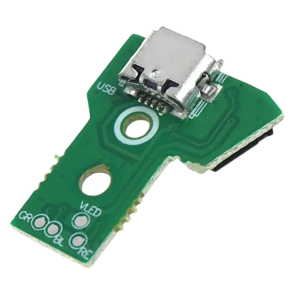 Green V1.0 charging socket board with a Micro-USB port for a high-copy PS4 controller, shown from different angles - THARAA STORE
