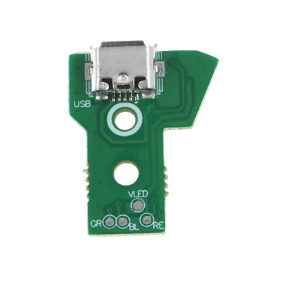 Green V1.0 charging socket board with a Micro-USB port for a high-copy PS4 controller, shown from different angles - THARAA STORE