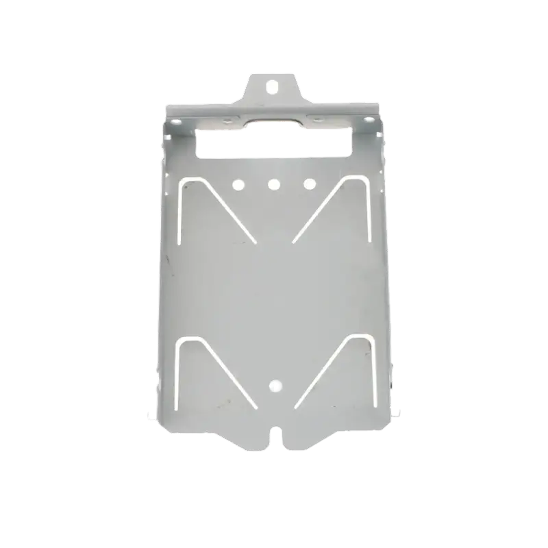 Metal PS4 Pro hard drive mounting bracket with formed edges, mounting holes and a rectangular opening, shown from two angles - THARAA STORE