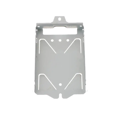 Metal PS4 Pro hard drive mounting bracket with formed edges, mounting holes and a rectangular opening, shown from two angles - THARAA STORE