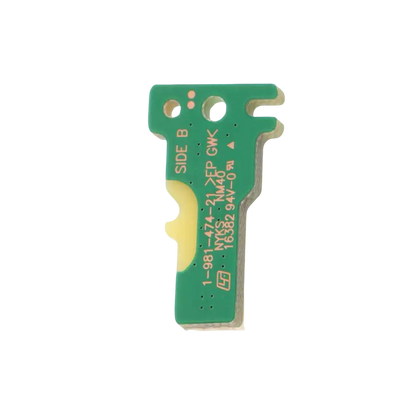 Green PS4 Pro power/eject button circuit board with an attached ribbon flex cable connector, showing both sides and the VSW-001 marking - THARAA STORE