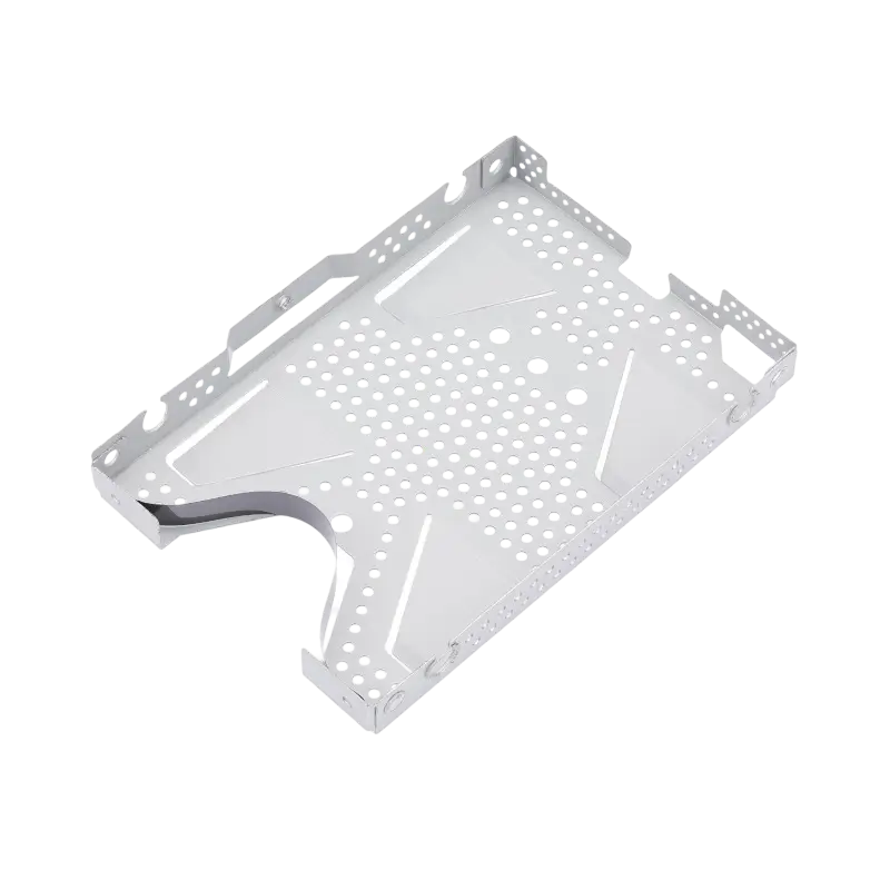 Silver metal hard drive mounting bracket for PlayStation 4 Slim, shown from the front and at an angle - THARAA STORE