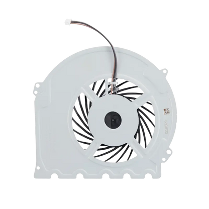Internal PS4 Slim cooling fan with black curved blades, white housing and attached power connector, shown from multiple angles - THARAA STORE