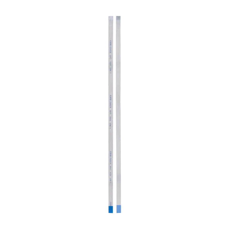 Long, narrow PS4 Slim sensor eject button ribbon flex cable with blue reinforced ends, shown from multiple sides - THARAA STORE