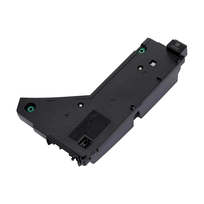 Black internal PS5 power supply unit for compatible CFI-10XX and CFI-11XX consoles, shown from multiple angles with its specification label, ventilation openings, mounting points and AC power connector - THARAA STORE