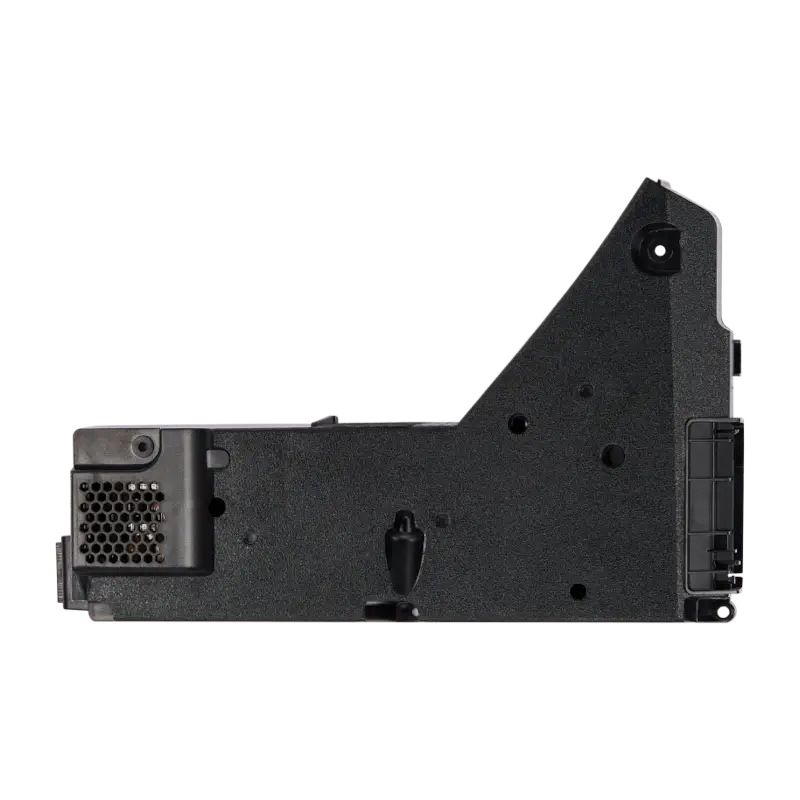 Black ADP-400FR internal power supply for compatible PS5 CFI-12XX consoles, shown from multiple angles with its identification label, ventilation openings, mounting points and connectors - THARAA STORE
