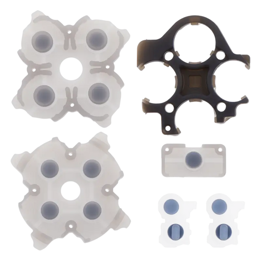 PS5 DualSense V3 replacement conductive rubber pads and internal contact components, shown in white and dark colours from multiple angles - THARAA STORE