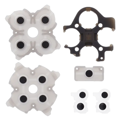 PS5 DualSense V3 replacement conductive rubber pads and internal contact components, shown in white and dark colours from multiple angles - THARAA STORE