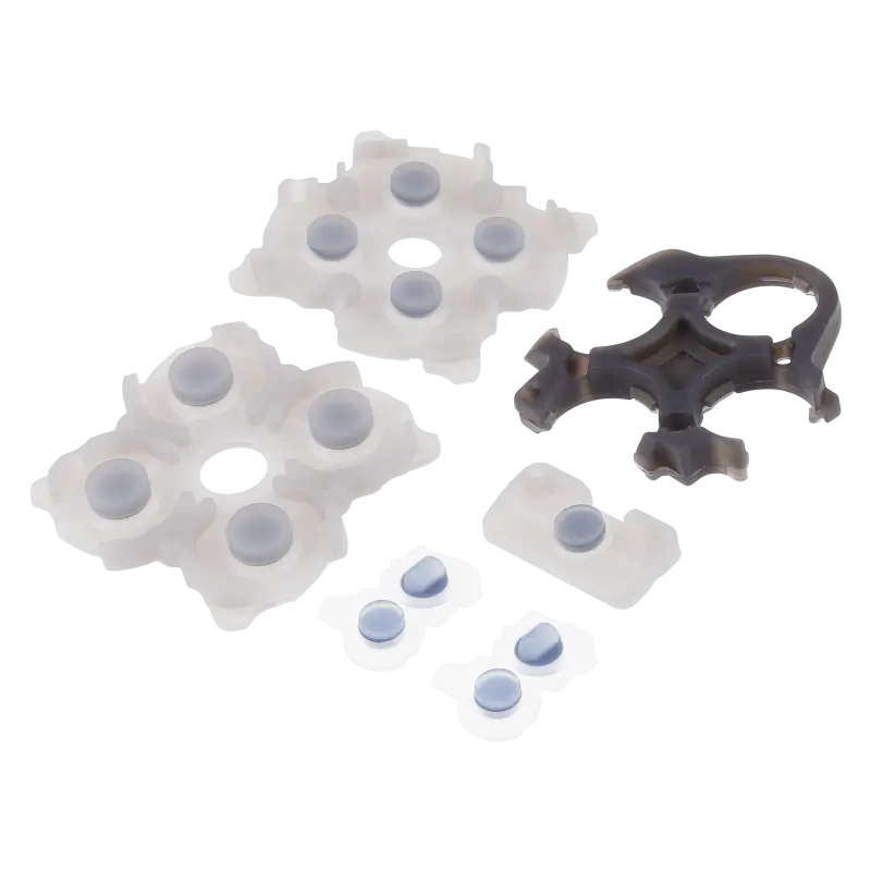 PS5 DualSense V3 replacement conductive rubber pads and internal contact components, shown in white and dark colours from multiple angles - THARAA STORE
