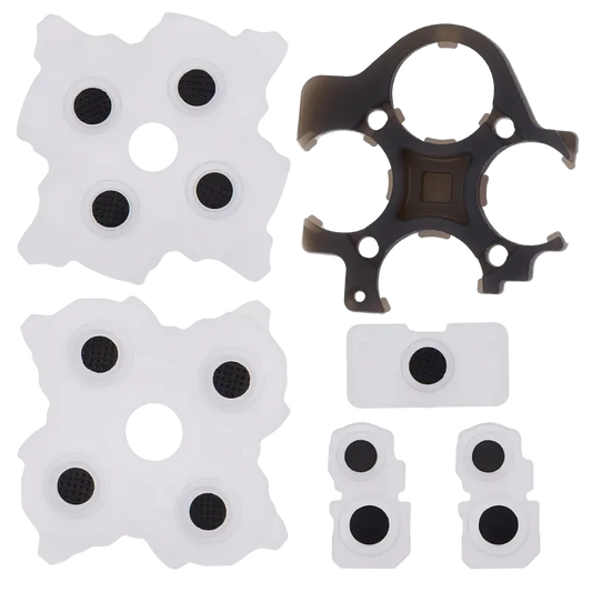 PS5 DualSense Version 2 replacement conductive rubber membranes with dark contact areas and a dark internal support component, shown from multiple angles - THARAA STORE