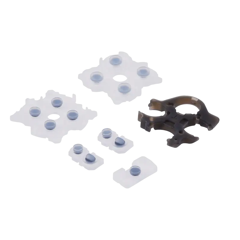 PS5 DualSense Version 2 replacement conductive rubber membranes with dark contact areas and a dark internal support component, shown from multiple angles - THARAA STORE