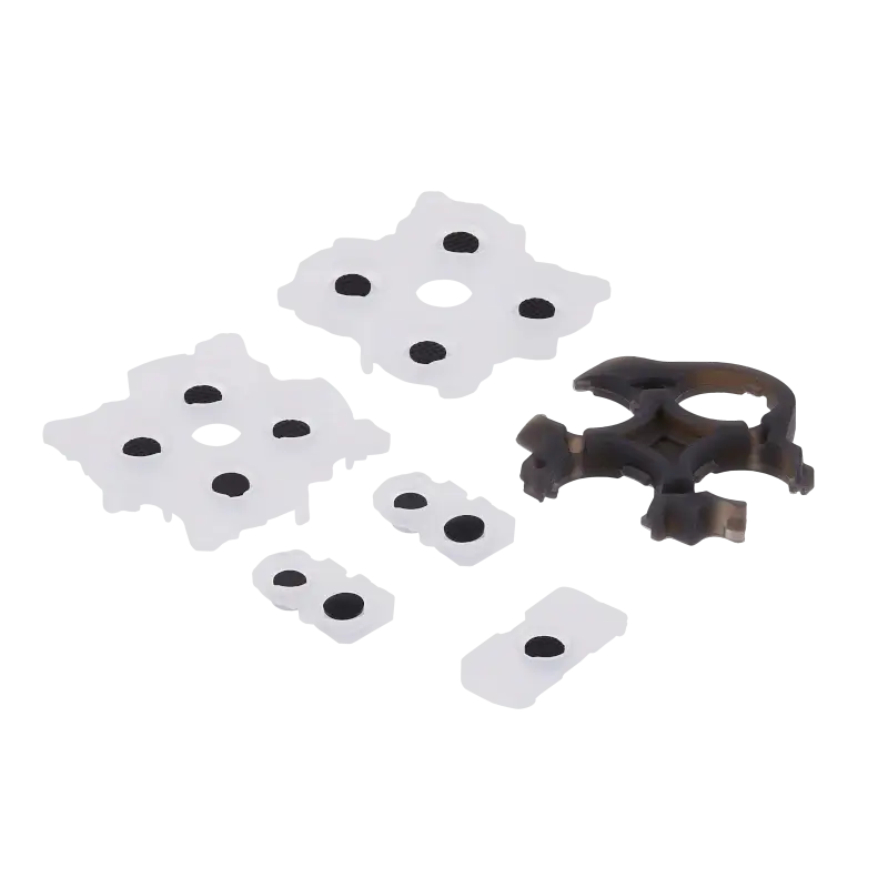 PS5 DualSense Version 2 replacement conductive rubber membranes with dark contact areas and a dark internal support component, shown from multiple angles - THARAA STORE