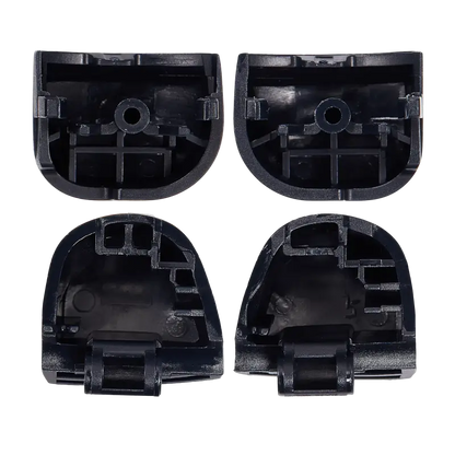 Four black PS5 DualSense replacement buttons labelled L1, R1, L2 and R2, shown from the front and rear with their mounting structures visible - THARAA STORE