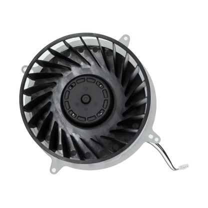 PS5 internal cooling fan with a black 23-blade impeller, light-coloured mounting frame and attached power connector, shown from multiple angles - THARAA STORE