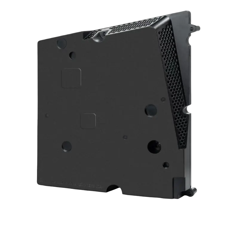 Black ADP-420DR internal power supply for PS5 Pro, shown from multiple angles with ventilation openings, mounting points, power connector, and specification label - THARAA STORE