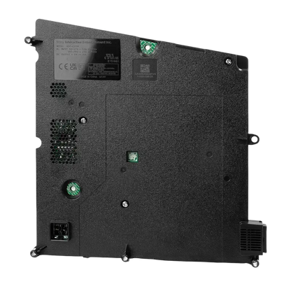 Black ADP-420DR internal power supply for PS5 Pro, shown from multiple angles with ventilation openings, mounting points, power connector, and specification label - THARAA STORE