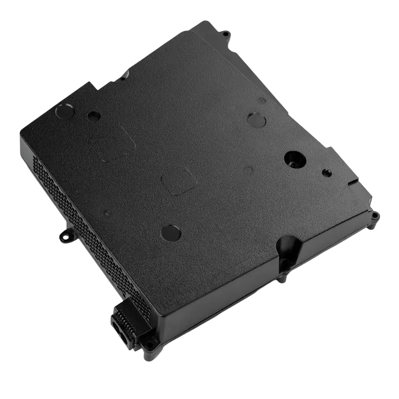 Black ADP-420DR internal power supply for PS5 Pro, shown from multiple angles with ventilation openings, mounting points, power connector, and specification label - THARAA STORE