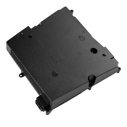 Black ADP-420DR internal power supply for PS5 Pro, shown from multiple angles with ventilation openings, mounting points, power connector, and specification label - THARAA STORE