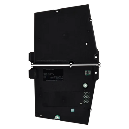 Black ADP-400GR internal power supply for PS5 Slim, shown from multiple angles with its identification label, ventilation openings, mounting points and AC power inlet - THARAA STORE