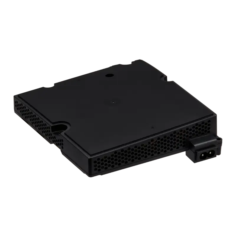 Black ADP-400GR internal power supply for PS5 Slim, shown from multiple angles with its identification label, ventilation openings, mounting points and AC power inlet - THARAA STORE