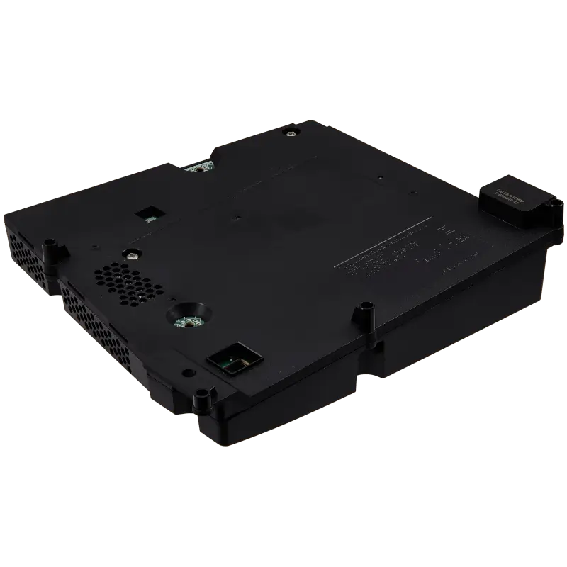 Black ADP-400GR internal power supply for PS5 Slim, shown from multiple angles with its identification label, ventilation openings, mounting points and AC power inlet - THARAA STORE