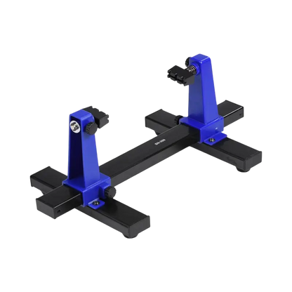 SN-390 adjustable PCB holder with a black metal base, blue plastic supports, and screw-adjusted clamps for holding circuit boards - THARAA STORE
