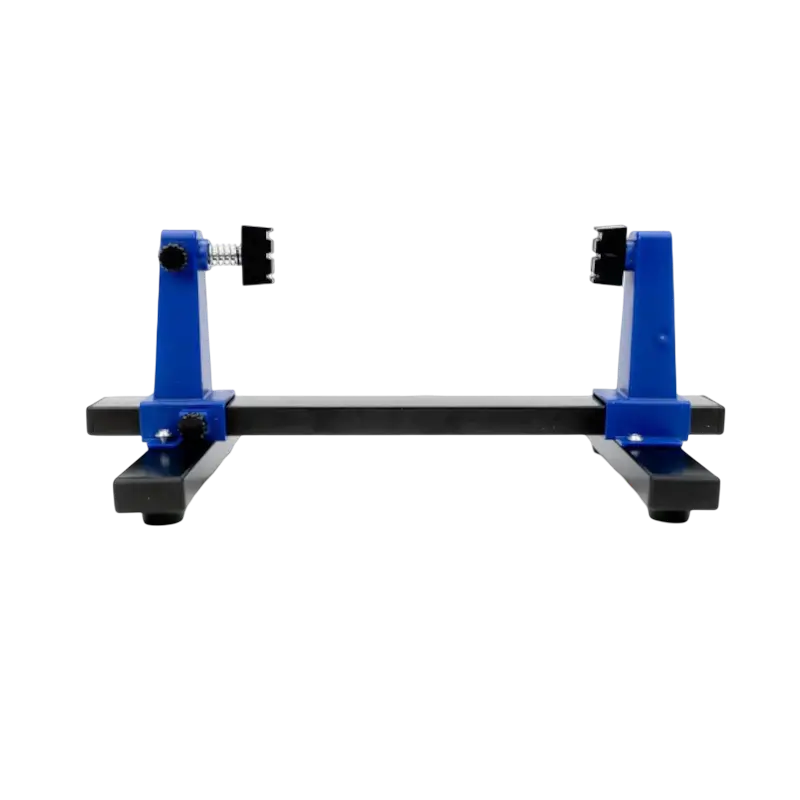 SN-390 adjustable PCB holder with a black metal base, blue plastic supports, and screw-adjusted clamps for holding circuit boards - THARAA STORE