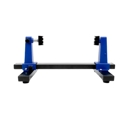 SN-390 adjustable PCB holder with a black metal base, blue plastic supports, and screw-adjusted clamps for holding circuit boards - THARAA STORE