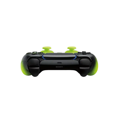 Sony DualSense Remix Green wireless controller with a glossy black-to-neon-green gradient, front buttons, rear design, and PlayStation retail packaging - THARAA STORE
