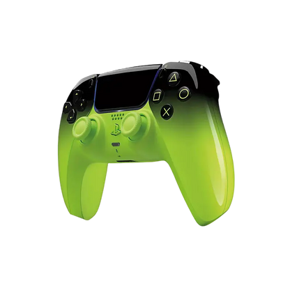 Sony DualSense Remix Green wireless controller with a glossy black-to-neon-green gradient, front buttons, rear design, and PlayStation retail packaging - THARAA STORE