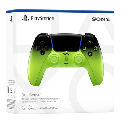 Sony DualSense Remix Green wireless controller with a glossy black-to-neon-green gradient, front buttons, rear design, and PlayStation retail packaging - THARAA STORE