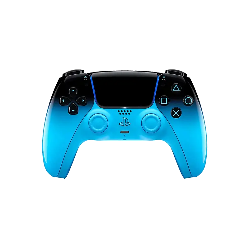 Sony DualSense Rhythm Blue wireless controller with a glossy black-to-blue gradient, front buttons, rear design, and PlayStation retail packaging - THARAA STORE
