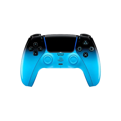 Sony DualSense Rhythm Blue wireless controller with a glossy black-to-blue gradient, front buttons, rear design, and PlayStation retail packaging - THARAA STORE