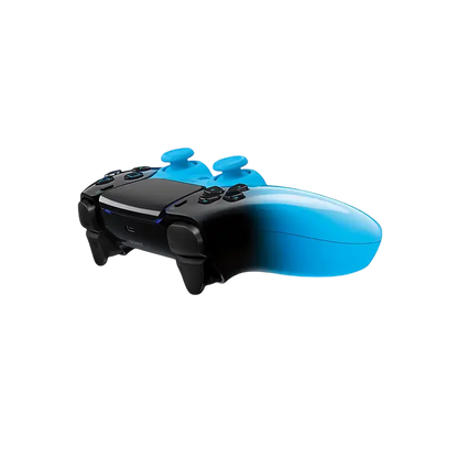 Sony DualSense Rhythm Blue wireless controller with a glossy black-to-blue gradient, front buttons, rear design, and PlayStation retail packaging - THARAA STORE