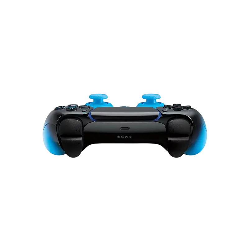 Sony DualSense Rhythm Blue wireless controller with a glossy black-to-blue gradient, front buttons, rear design, and PlayStation retail packaging - THARAA STORE