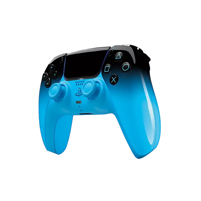 Sony DualSense Rhythm Blue wireless controller with a glossy black-to-blue gradient, front buttons, rear design, and PlayStation retail packaging - THARAA STORE