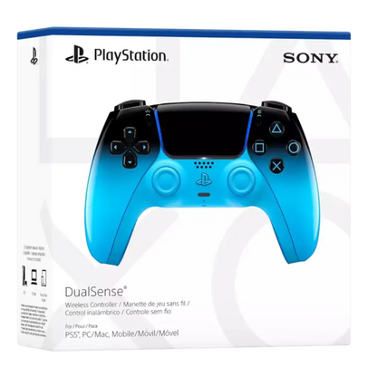 Sony DualSense Rhythm Blue wireless controller with a glossy black-to-blue gradient, front buttons, rear design, and PlayStation retail packaging - THARAA STORE