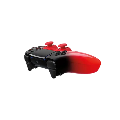 Sony DualSense Techno Red wireless controller showing its glossy black-to-red gradient finish, front controls, rear grips, and retail packaging - THARAA STORE