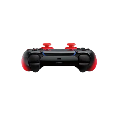 Sony DualSense Techno Red wireless controller showing its glossy black-to-red gradient finish, front controls, rear grips, and retail packaging - THARAA STORE