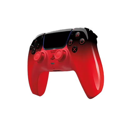 Sony DualSense Techno Red wireless controller showing its glossy black-to-red gradient finish, front controls, rear grips, and retail packaging - THARAA STORE
