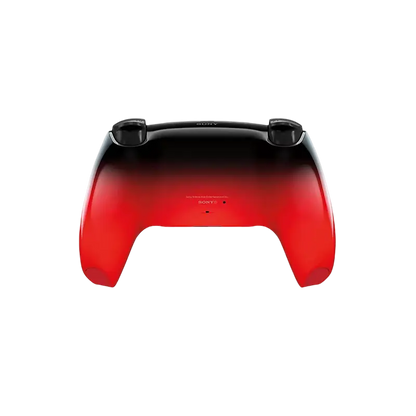 Sony DualSense Techno Red wireless controller showing its glossy black-to-red gradient finish, front controls, rear grips, and retail packaging - THARAA STORE