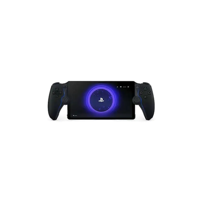 Sony PlayStation Portal Remote Player in Midnight Black, shown from the front and angled views alongside its retail box - THARAA STORE