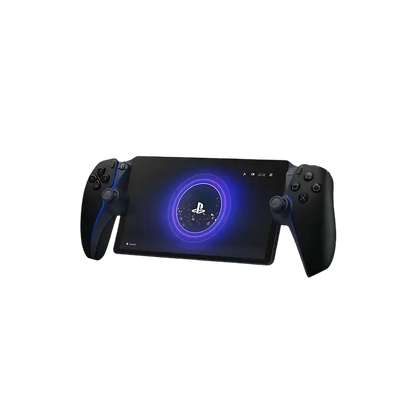 Sony PlayStation Portal Remote Player in Midnight Black, shown from the front and angled views alongside its retail box - THARAA STORE