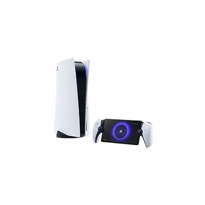 White PlayStation Portal Remote Player with an integrated screen and DualSense-style controls, shown from multiple angles with its retail box - THARAA STORE