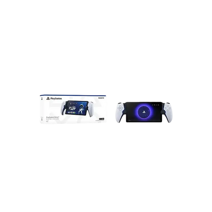 White PlayStation Portal Remote Player with an integrated screen and DualSense-style controls, shown from multiple angles with its retail box - THARAA STORE