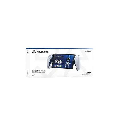 White PlayStation Portal Remote Player with an integrated screen and DualSense-style controls, shown from multiple angles with its retail box - THARAA STORE